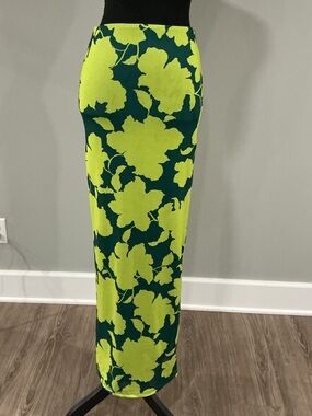 AFRM Neon Lime Floral Maxi Skirt on Deep Green